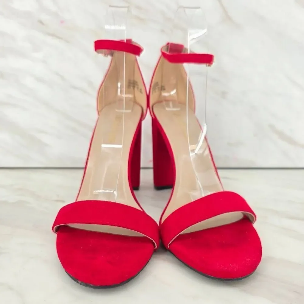 DREAM‎ PAIRS Women's Platform Chunky Block Heels Ankle Strap Red SIZE 9.5